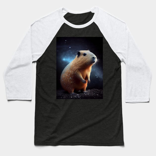 Cute Capybara On Space Baseball T-Shirt by Ovation4U